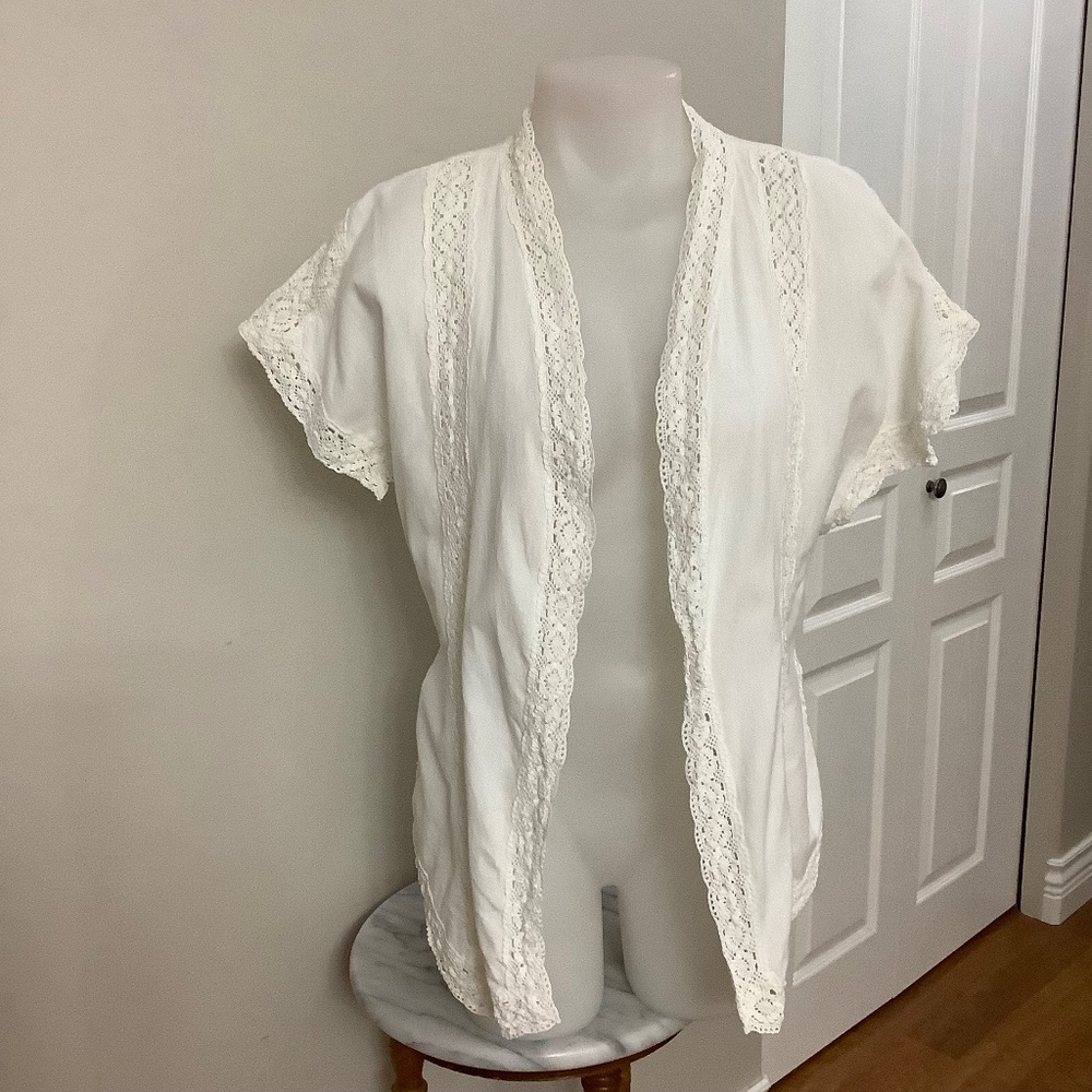April Cornell Cream Lace Trim Blouse